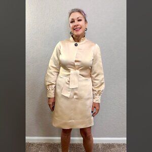 60s Champagne Kiva Ltd Jacket Dress Bodycon Mod MCM Heavy Satin Acetate S